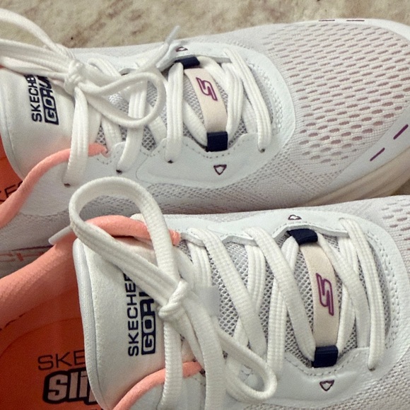 Skechers Women's White and Peach Athletic Shoes - Picture 6 of 8